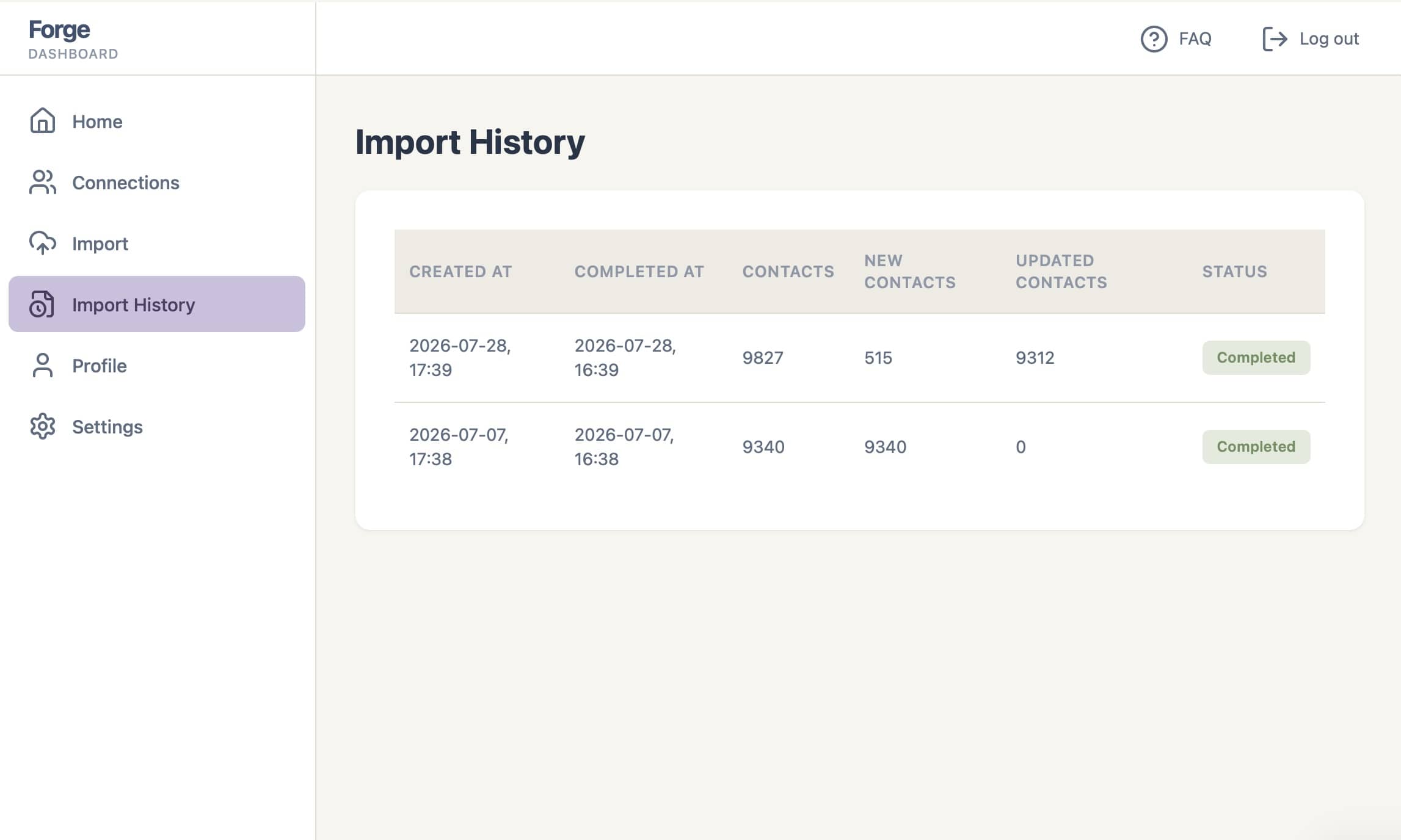 Forge Import History Preview