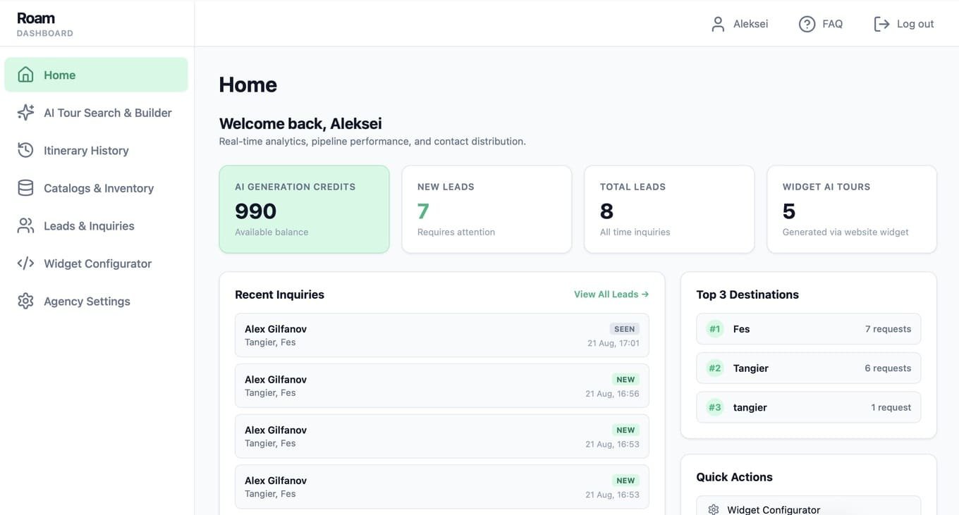 Roam Home Dashboard